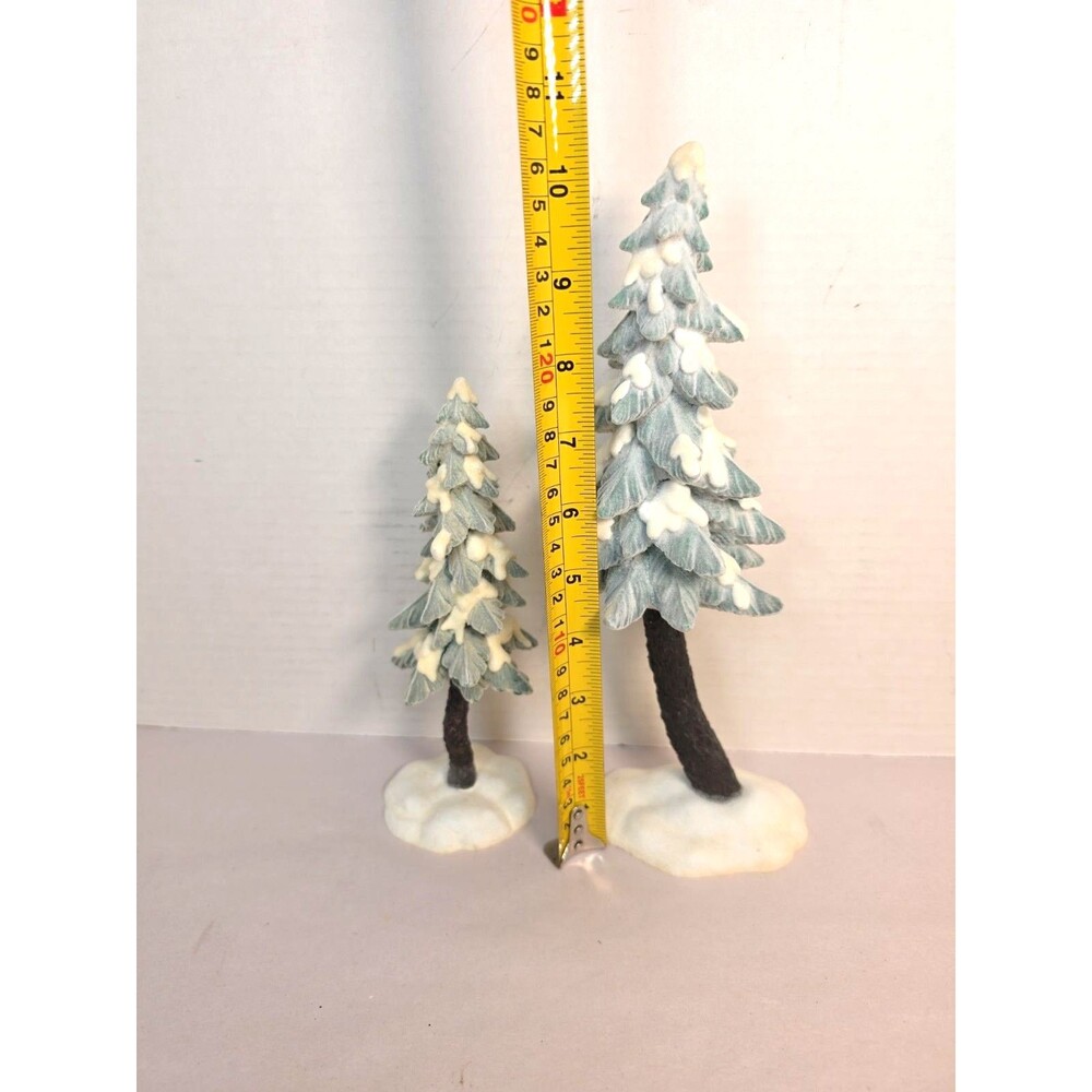 Vintage Dept 56 Pair of Porcelain Flocked Pine Trees 56715 Village Accessories - Picture 7 of 7